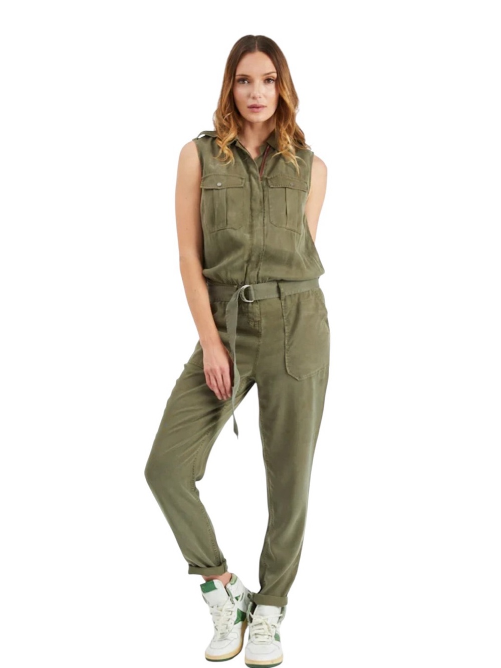 Etienne Marcel Jumpsuit Size M Olive Green Sleeveless Military Utility NWT